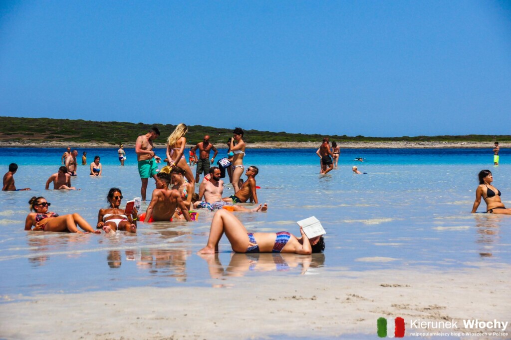 plażowicze czytający książki na brzegu morza na plaży La Pelosa, Sardynia, Włochy (fot. Łukasz Ropczyński, kierunekwlochy.pl)