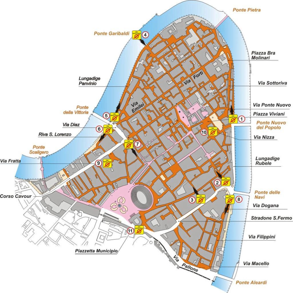 mapa strefy ZTL - Werona (źródło: Comune di Verona)