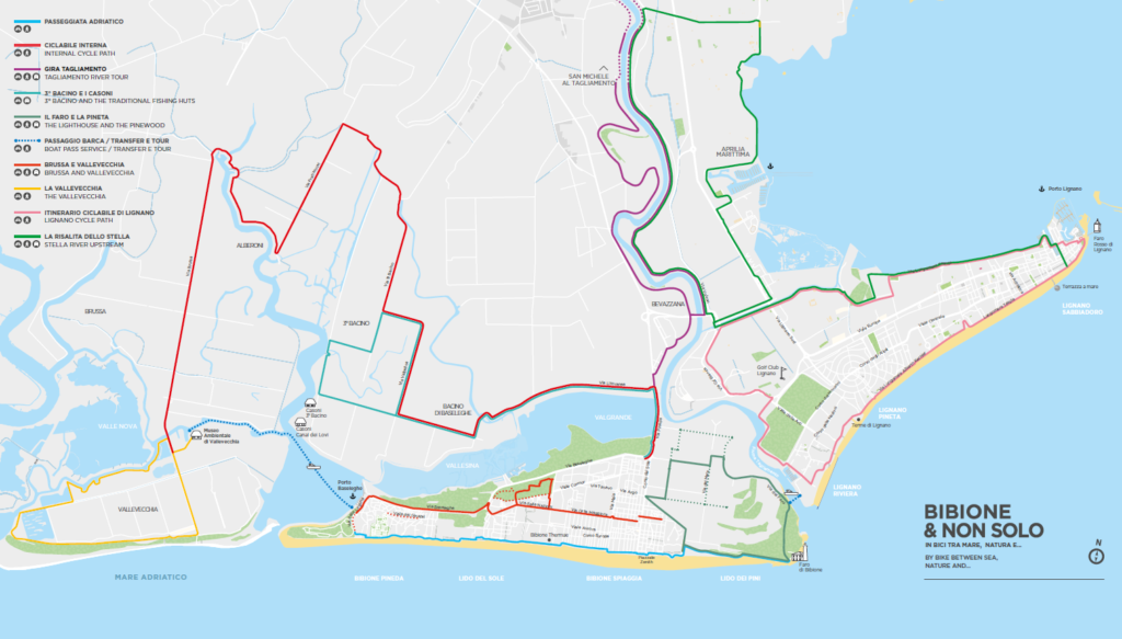 mapa tras rowerowych w Bibione (kliknij, aby powiększyć obrazek)