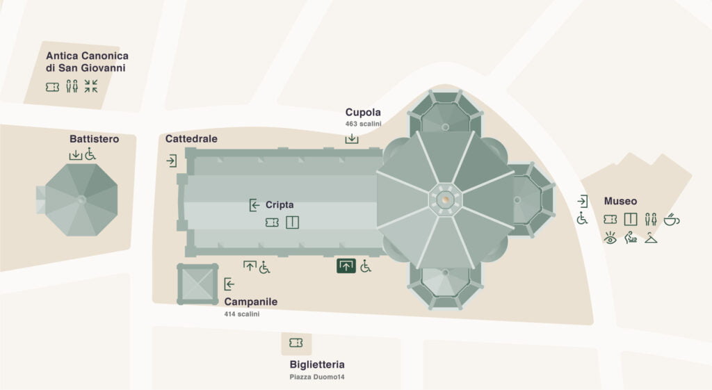 plan katedry i budynków sąsiadujących (źródło: Il Grande Museo del Duomo Firenze)