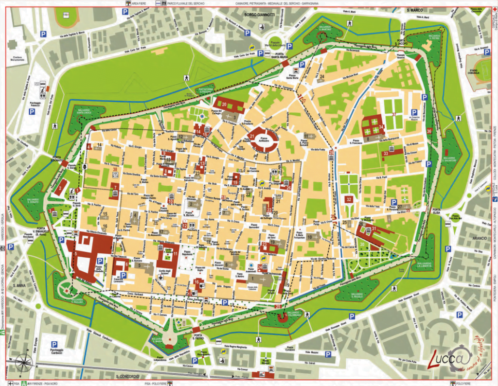 Lucca, plan historycznego centrum miasta (źródło: Official web site of tourism in Lucca)