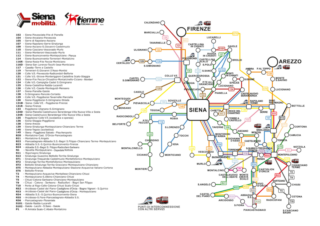 Mapa linii autobusowych Siena Mobilita