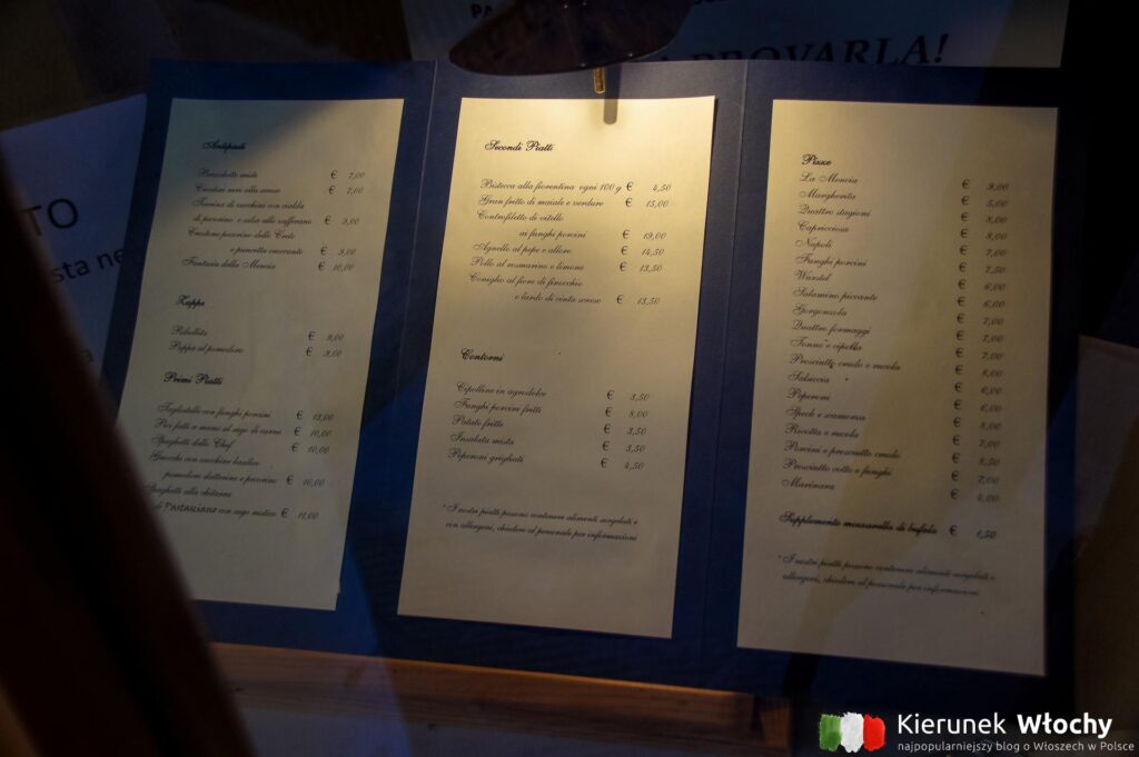 menu restauracji La Mencia w Asciano, Toskania, Włochy (fot. Łukasz Ropczyński, kierunekwlochy.pl)