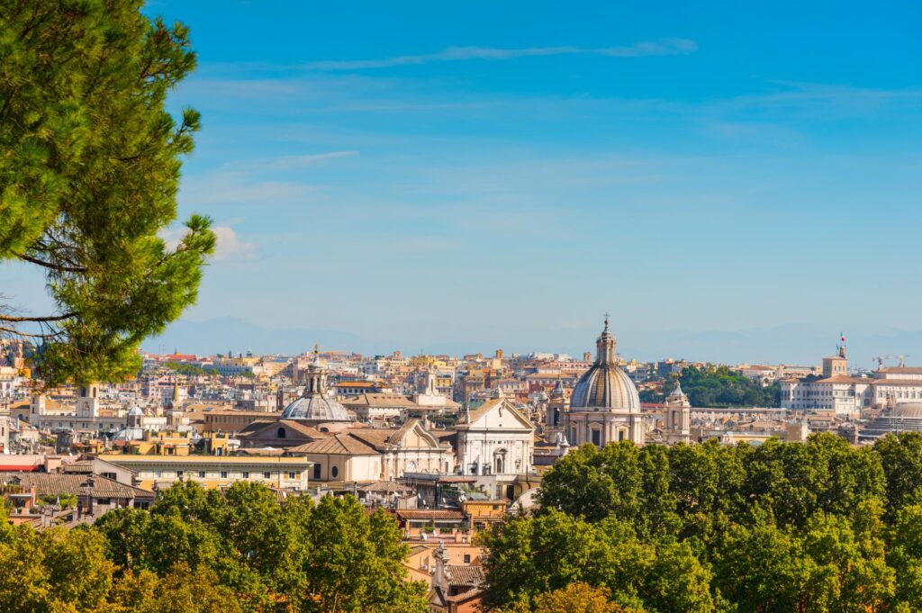 widok na Rzym z Terrazza del Gianicolo - według wielu to najpiękniejsza panorama Wiecznego Miasta