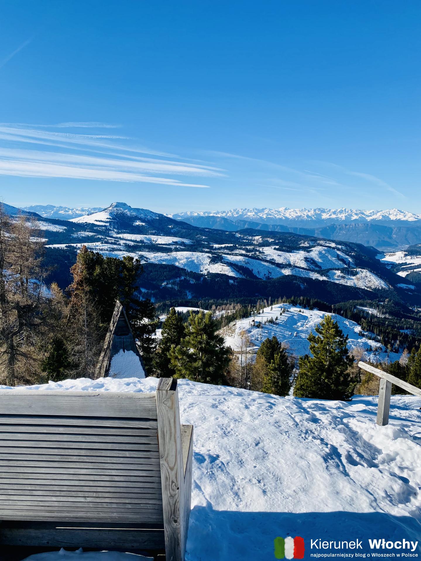 punkt widokowy Latemar 360° w Obereggen, platforma znajduje się na wysokości 2200 m n.p.m., Włochy zimą (fot. Łukasz Ropczyński, kierunekwlochy.pl)