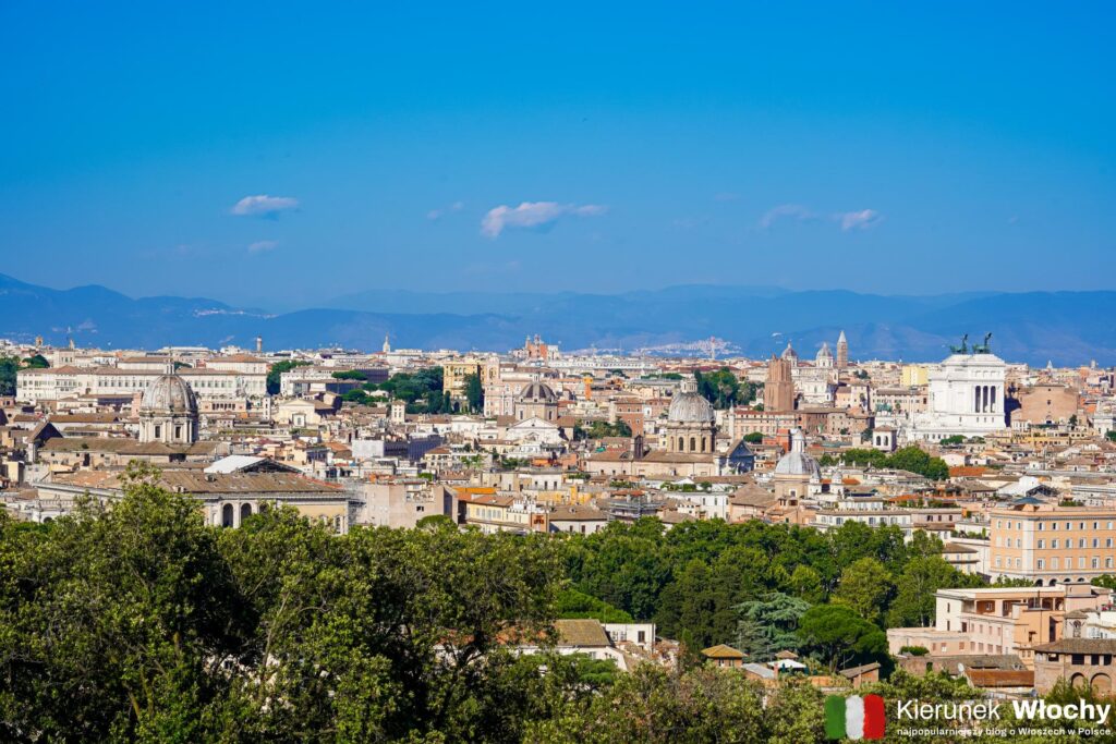 panorama Rzymu podziwiana ze wzgórza Janikulum, Belvedere del Gianicolo, Zatybrze, Rzym, Włochy (fot. Łukasz Ropczyński, kierunekwlochy.pl)