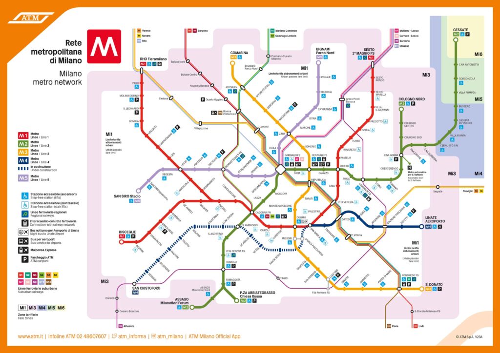mapa linii metra - Mediolan (źródło: ATM Milano)