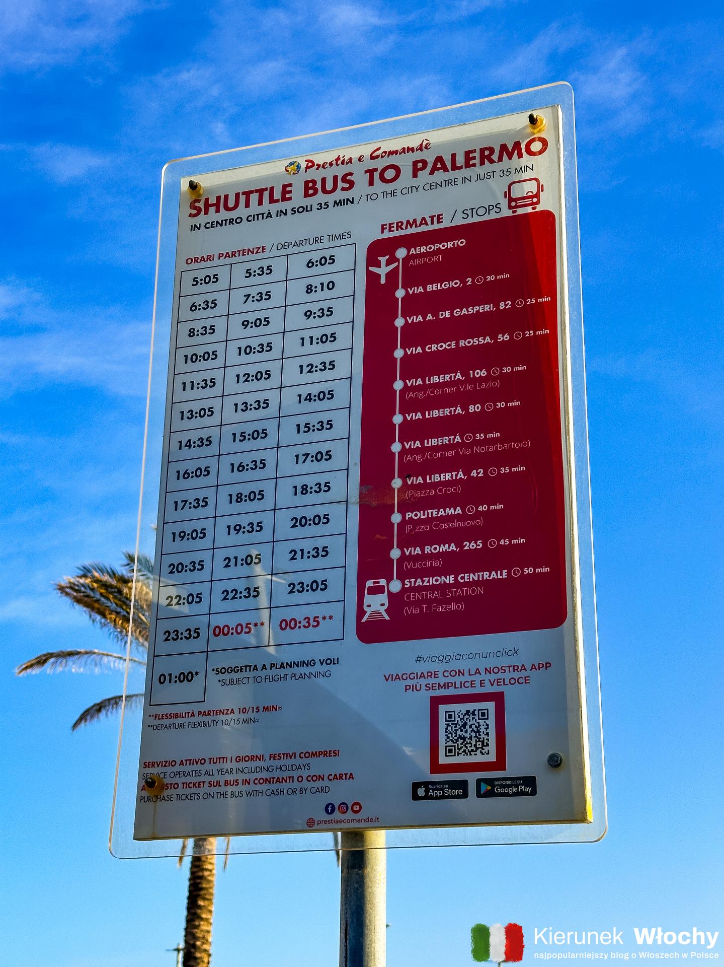 rozkład jazdy autobusu Prestia e Comandè, jak dojechać z lotniska w Palermo do centrum miasta (fot. Łukasz Ropczyński, kierunekwlochy.pl)