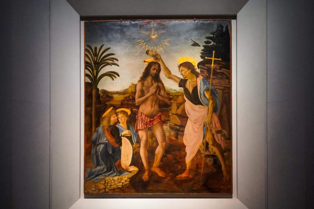 Andrea del Verrocchio i Leonardo da Vinci, Chrzest Chrystusa, Galeria Uffizi, Florencja (fot. Łukasz Ropczyński, kierunekwlochy.pl)