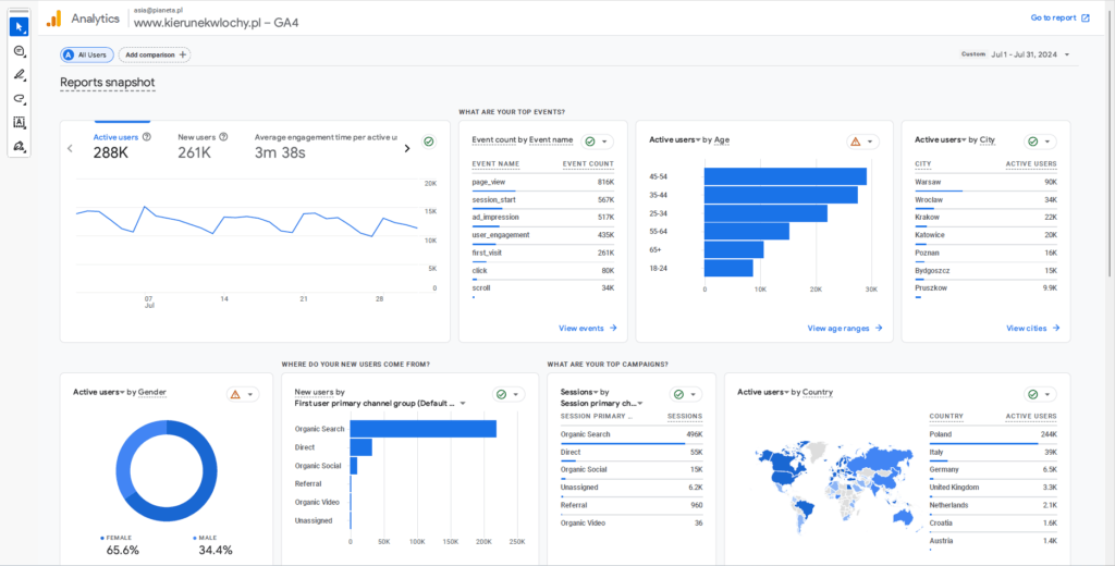 Dati per un mese: 1-31.07.2024 (fonte dati: Google Analytics)